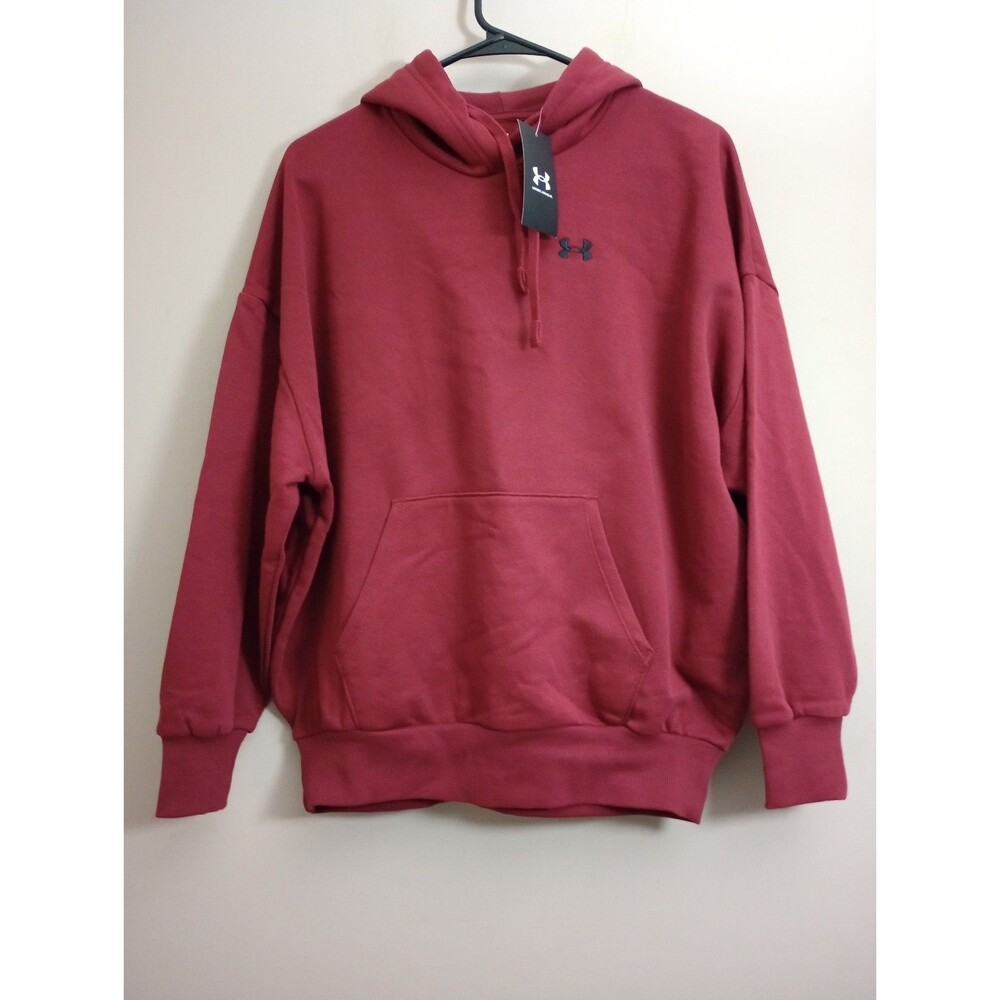 NWT Under Armour Rival Fleece Oversized Burgundy Sweatshirt Hoodie Size XS